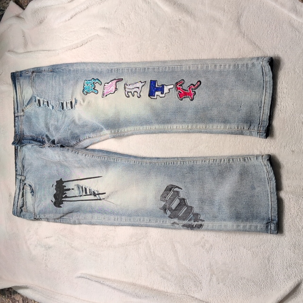 Arketype Mens Jeans Distressed and embroidered 40/32